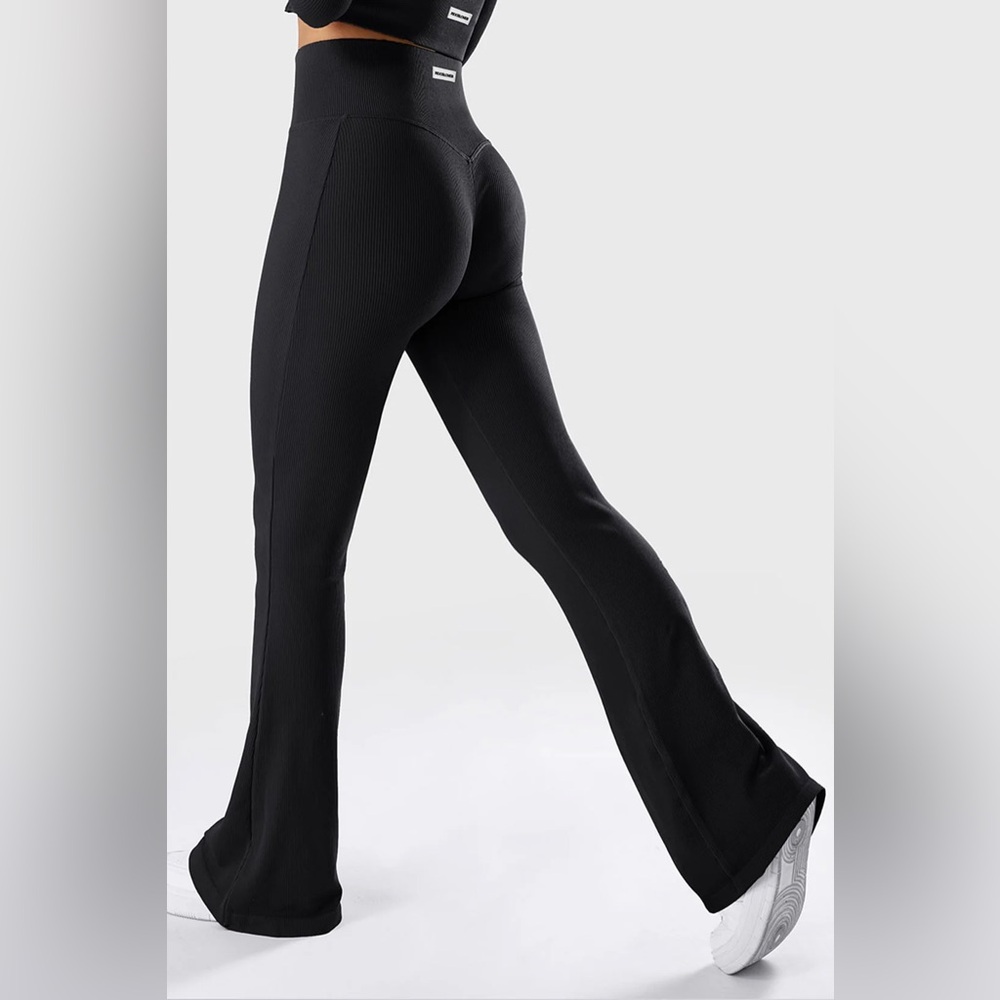 Black Flare Leggings Ribbed